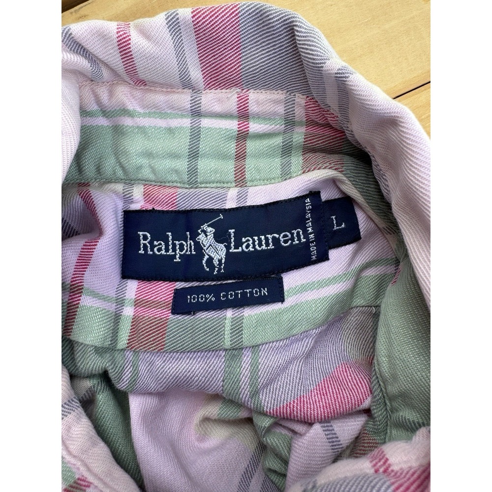 Polo Ralph Lauren Mens Large PINK PLAID LOGO PREPPY OXFORD CLASSIC PASTEL *READ* - Picture 11 of 11